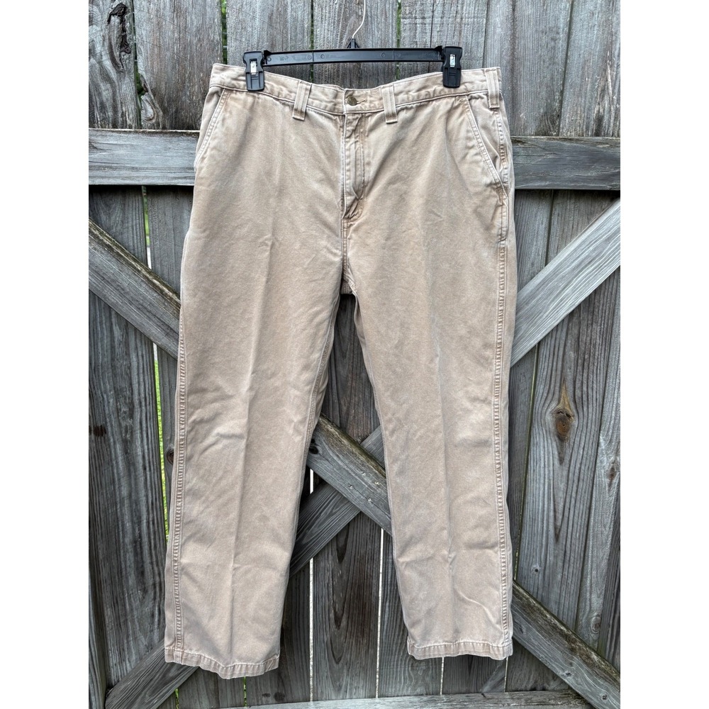 Carhartt Mens Relaxed Fit Khaki Work Pants Tan Cotton Canvas 40x32 B08 224574